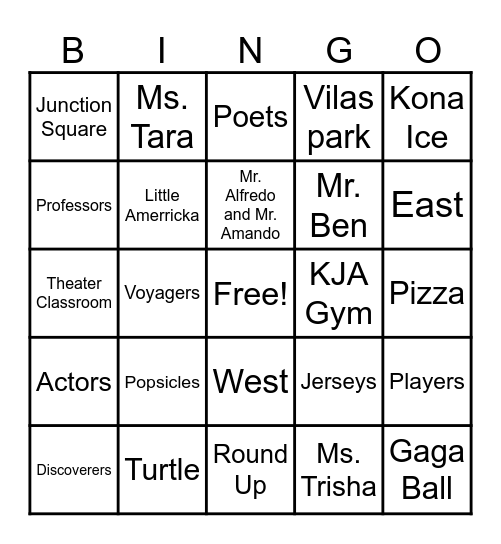 KJ BINGO Card
