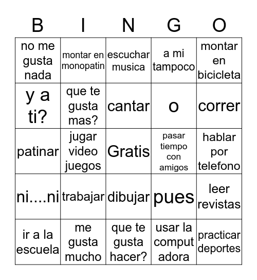 Me Gusta Bingo Card