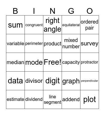 Math Bingo Card
