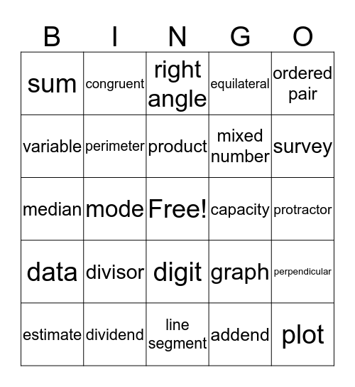 Math Bingo Card
