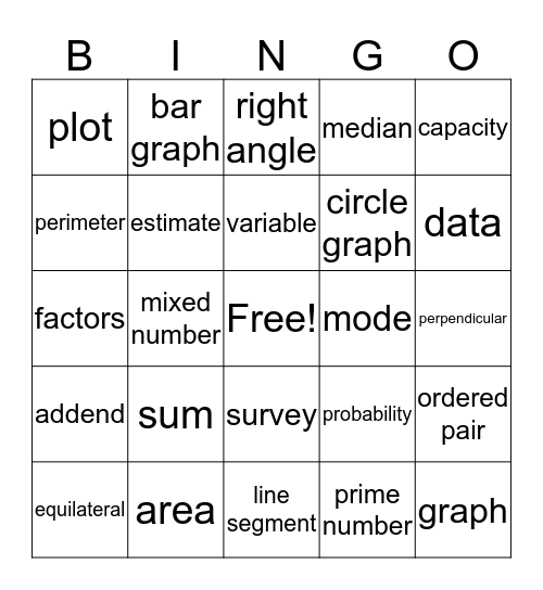 Math Bingo Card