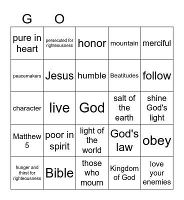 Matthew 5 Bible Bingo! Bingo Card