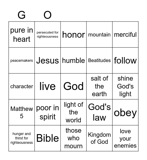 Matthew 5 Bible Bingo! Bingo Card