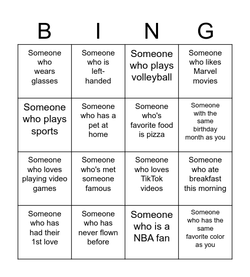 Human Bingo Card