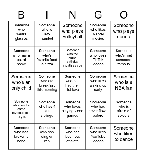 Human Bingo Card