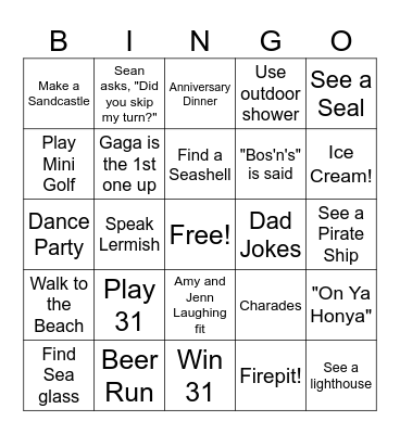 McTherkle Vacation Bingo Card