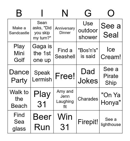 McTherkle Vacation Bingo Card