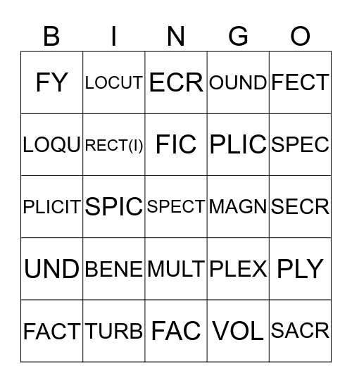 Greek/Latin Lesson 1 Bingo Card