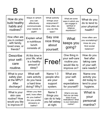 Self Care - W Bingo Card