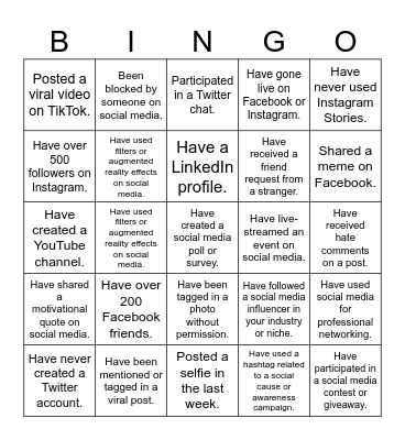 Social Media Bingo Card