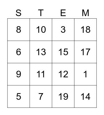 TRiO STEM LOTERIA Bingo Card
