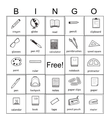 Back to School Bingo Card