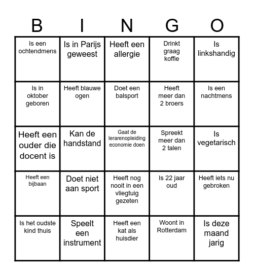 Kennismakingsbingo HR Bingo Card