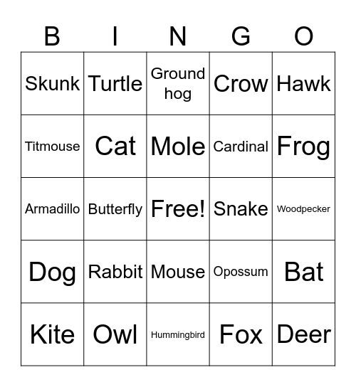 Backyard Bingo Card