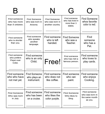 Find Someone Who Bingo Card