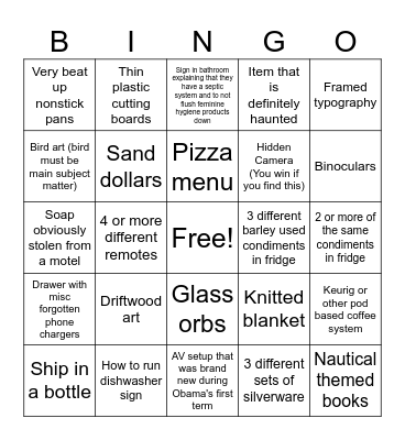 AirBnB beach house bingo Card