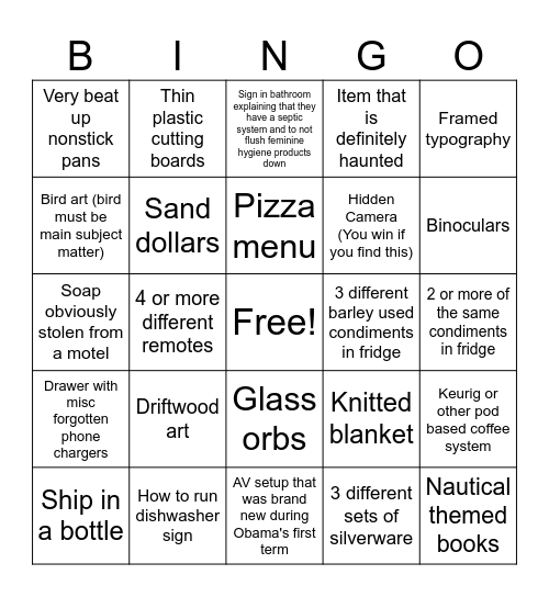 AirBnB beach house bingo Card