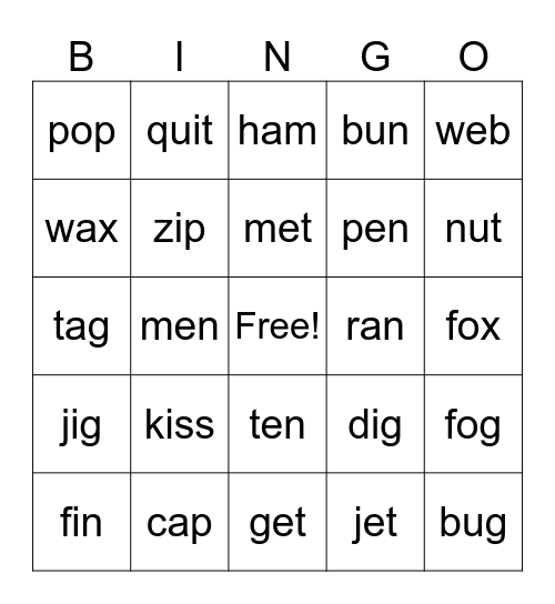 CVC Bingo Card