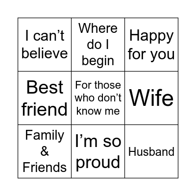 Wedding Speech Bingo Card
