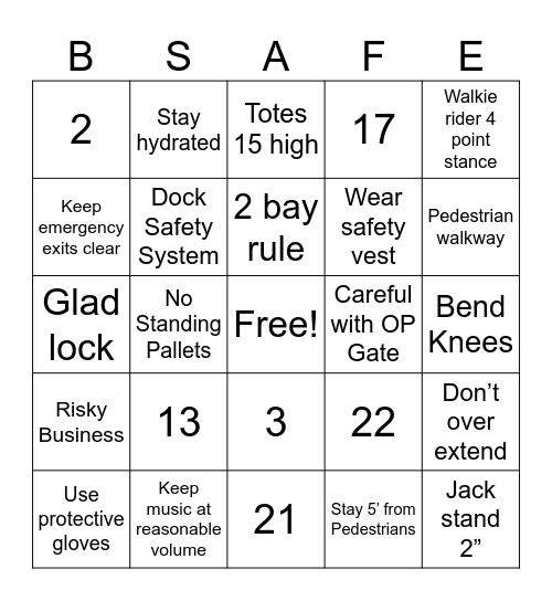 Cardinal Health Safety BINGO 9/4 Bingo Card