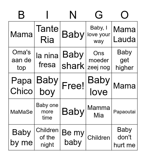 Babyshower Bingo Card