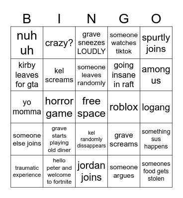 friendship Bingo Card
