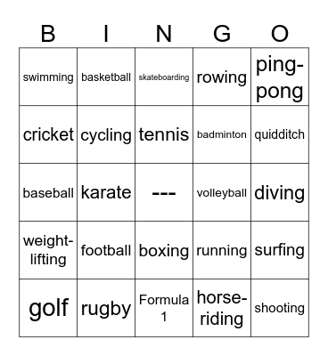 Sports Bingo Card