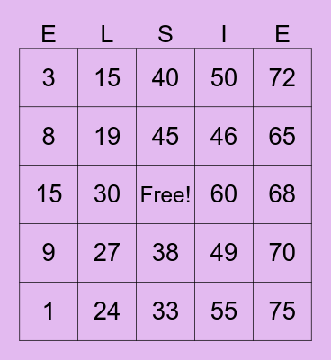 ELSIE’S 85th BIRTHDAY BINGO Card