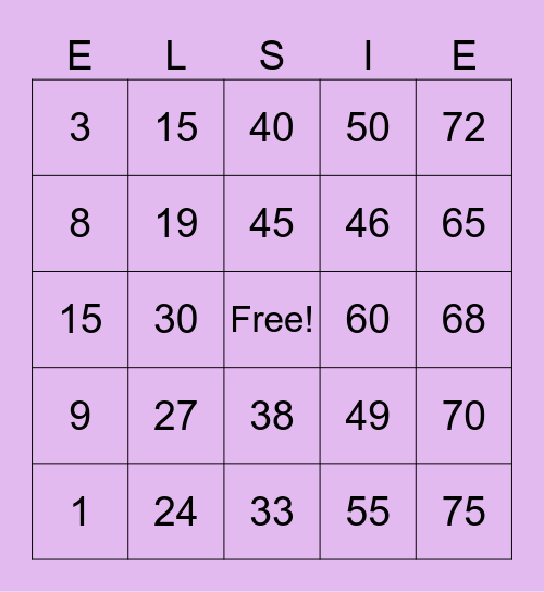 ELSIE’S 85th BIRTHDAY BINGO Card