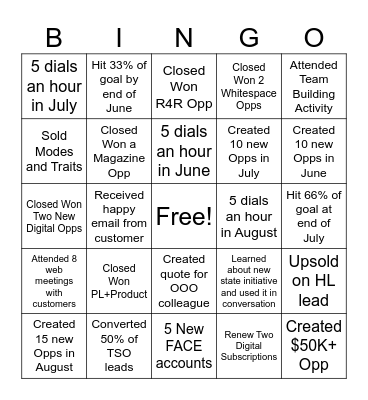 Ed Sol Sales Contest Bingo Card