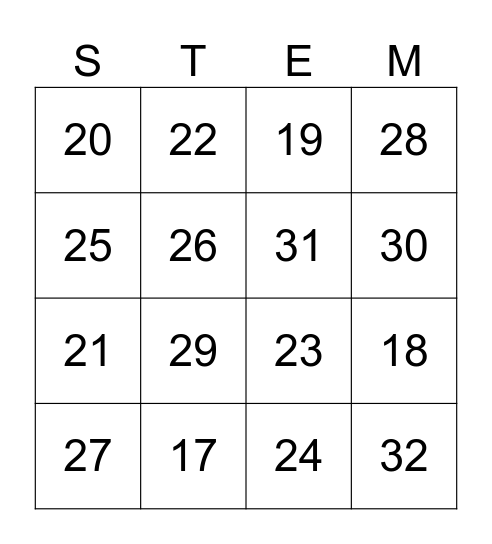 TRiO STEM LOTERIA Bingo Card