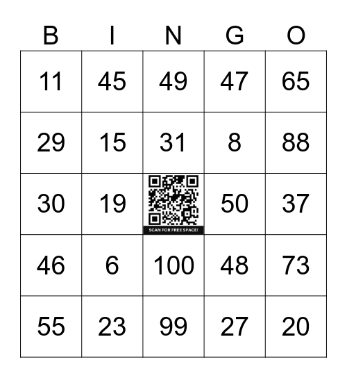 Numeros Bingo 0-100 Bingo Card