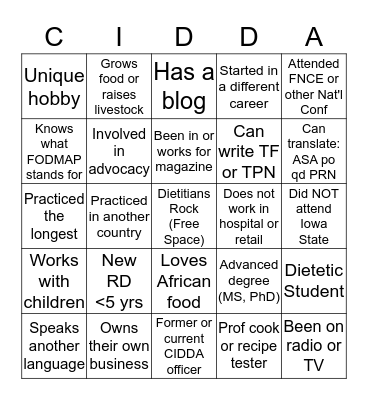 CIDDA Icebreaker BINGO Card