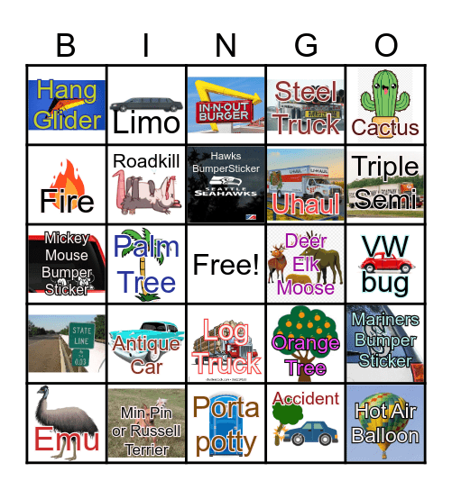 Tough Road Trip Bingo Card