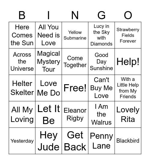 Beatlemania Bingo Card