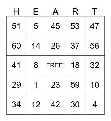 Valentine's Day Bingo Card