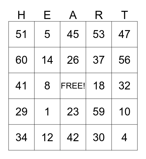 Valentine's Day Bingo Card