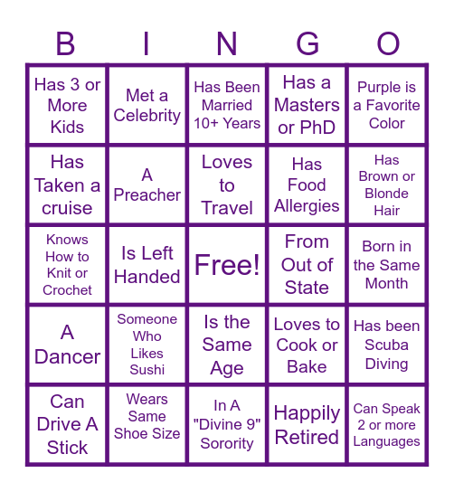 Getting To Know You! Bingo Card