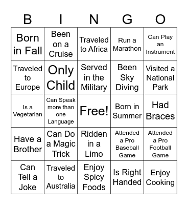 Team Building Bingo Card