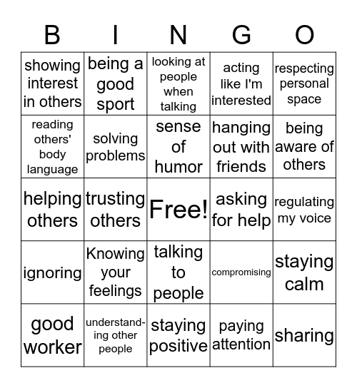 Getting Along with Others Bingo Card