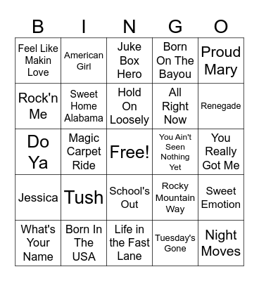 4th of July Classic Rock Mix Bingo Card