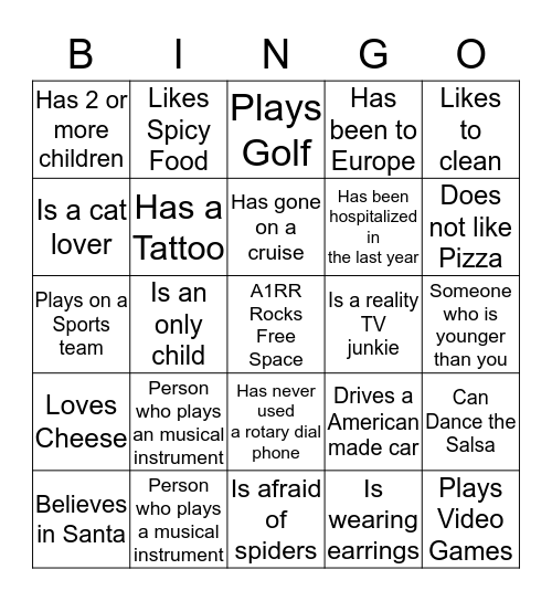 A1RR Human Bingo Card