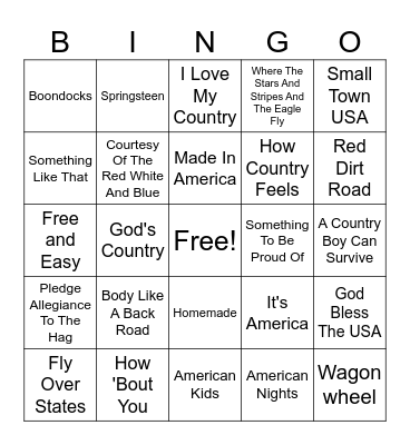 4th of July Country Mix Bingo Card