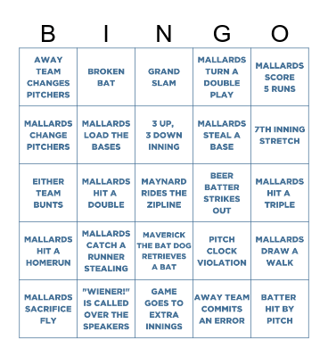 MALLARDS BASEBALL BINGO Card