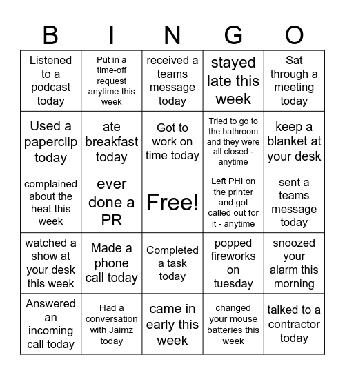 Giving Home Bingo Card