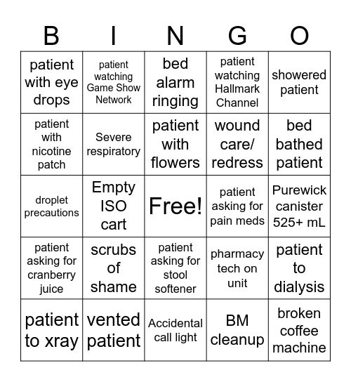 1G Progressive Care Bingo Card