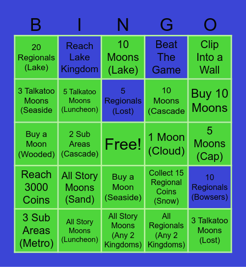 Super Mario Odyssey Challenges Bingo Card