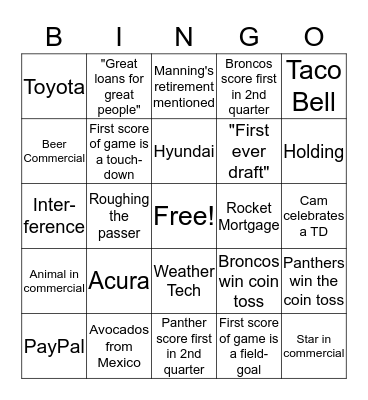 Super Bowl 50  Bingo Card