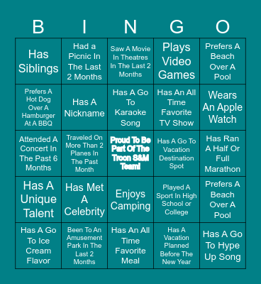 "Sizzlin' Summer Bingo" Bingo Card