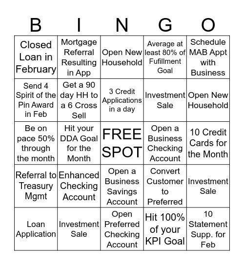 Banker Bingo Card